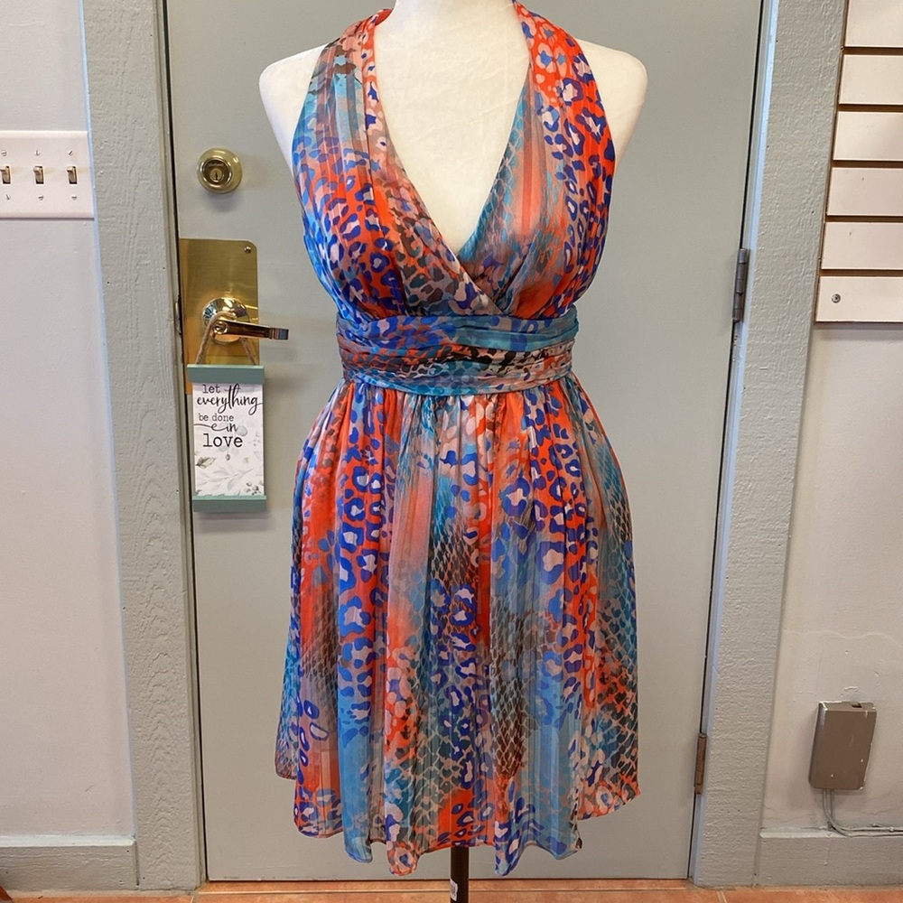 Boston Proper Coral, Aqua and Blue Dress-  Size 4